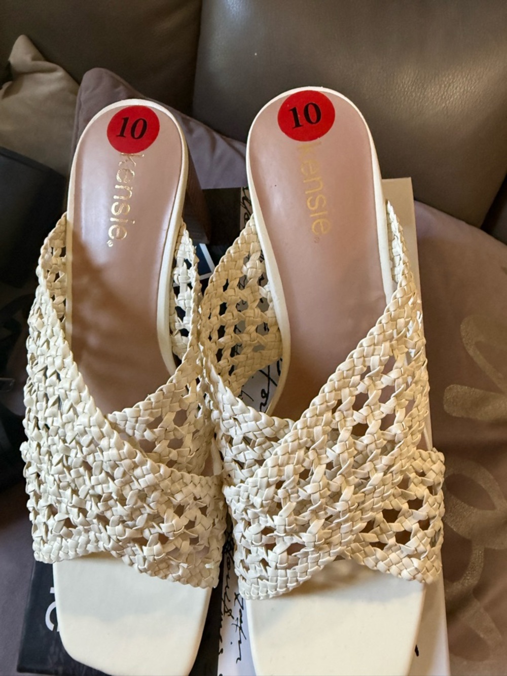 Beige Woven Slide Sandals - Kensie - Size 10